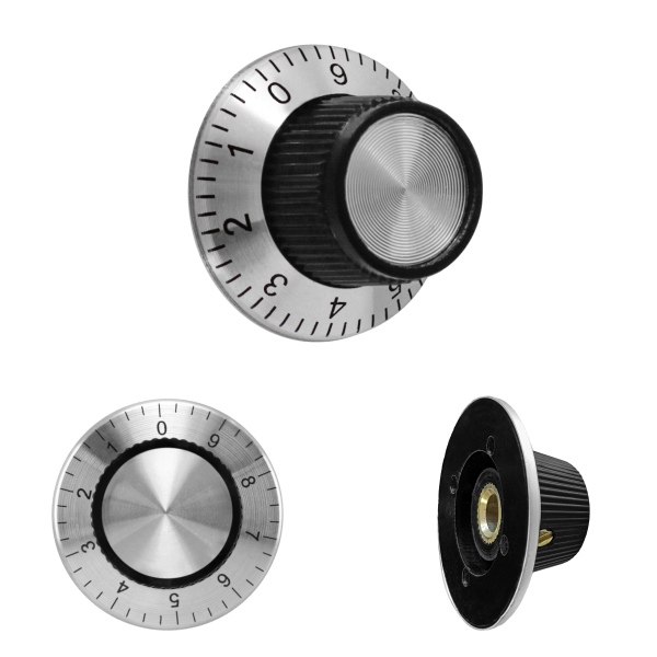Potentiometer Drehknopf Reglerknopf Potiknopf ALU Schwarz Aluminium 6mm Achse|Ø24x14mm mit 360° Skala
